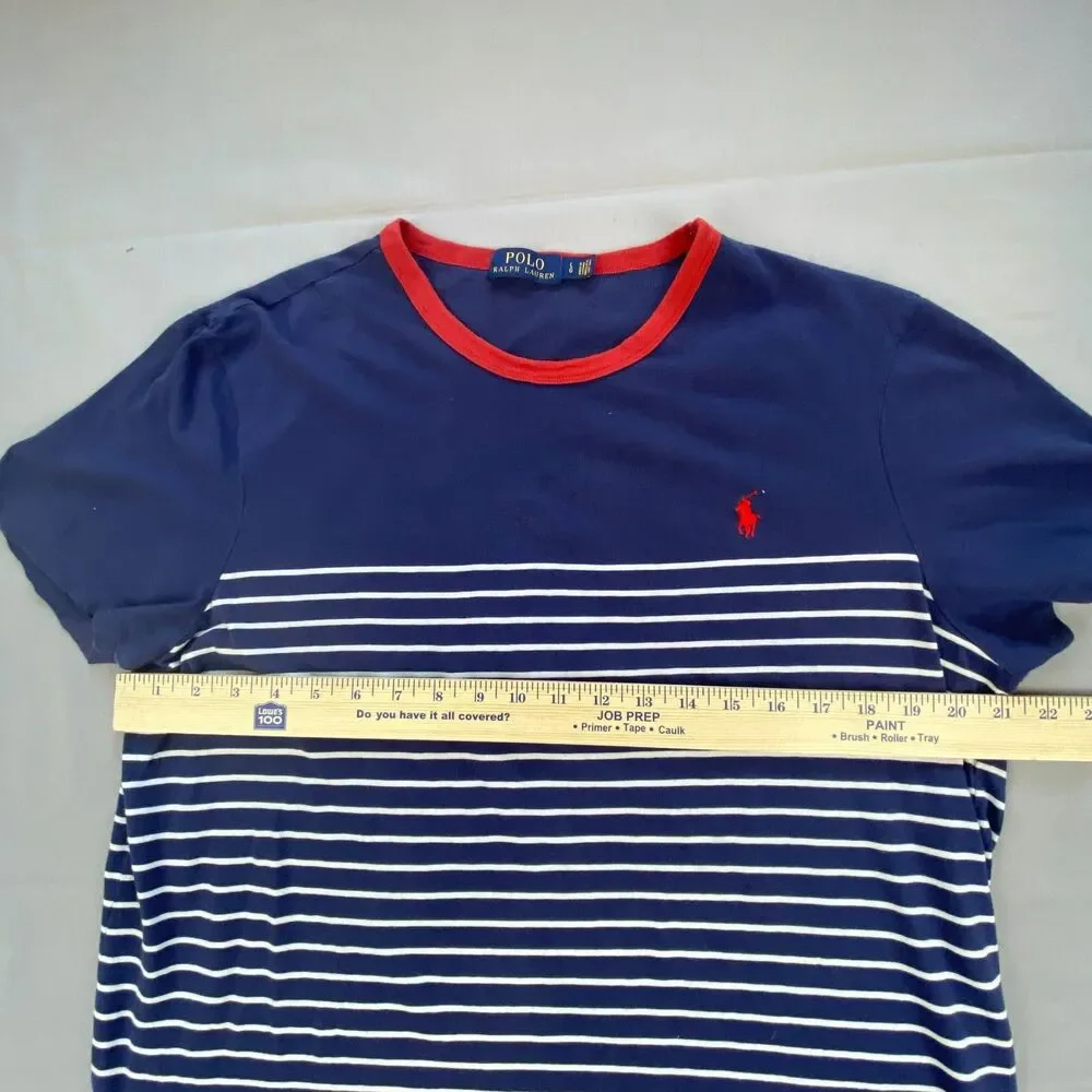 Polo Ralph Lauren Men L Striped Ringer T-Shirt Navy Red Pony Logo Short Sleeve
